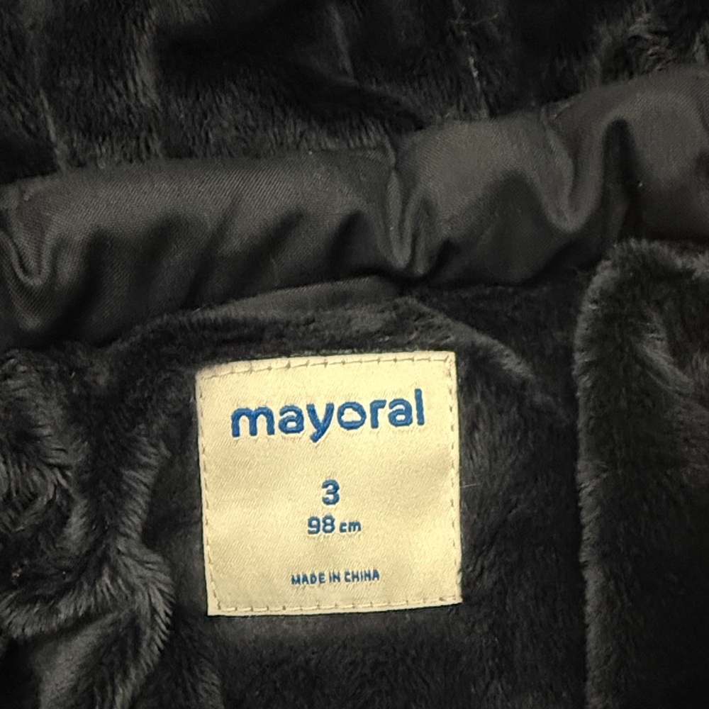 Mayoral Dark Blue Puffer Jacket with Brown Trim - Picture 2 of 5